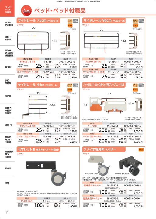 プラッツ サイドレールレギュラー（2本組） ／ PA505-75 株式会社プラッツ - サイドレール、ハンドグリップ